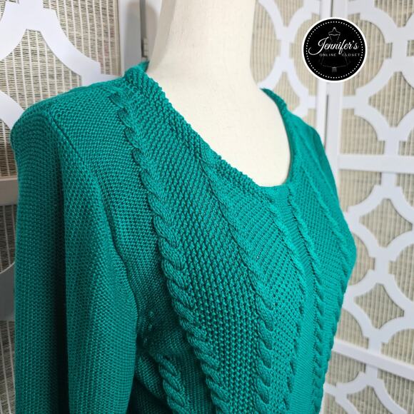 Cupio Women's Emerald Green Cable Knit Peplum Sweater Size XL - Picture 3 of 13